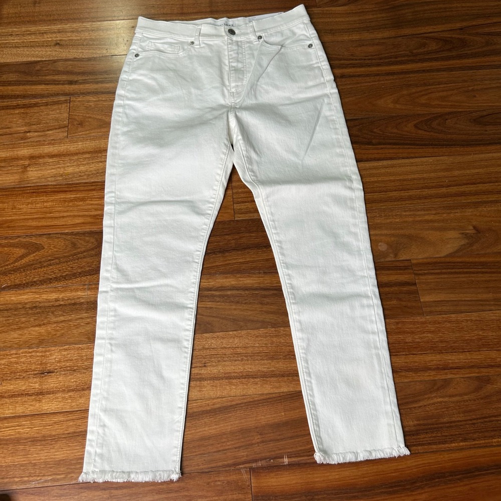 Loft The‎ Skinny White Mid Rise Raw Fringe Hem Jeans Womens 28/6 Petite NEW